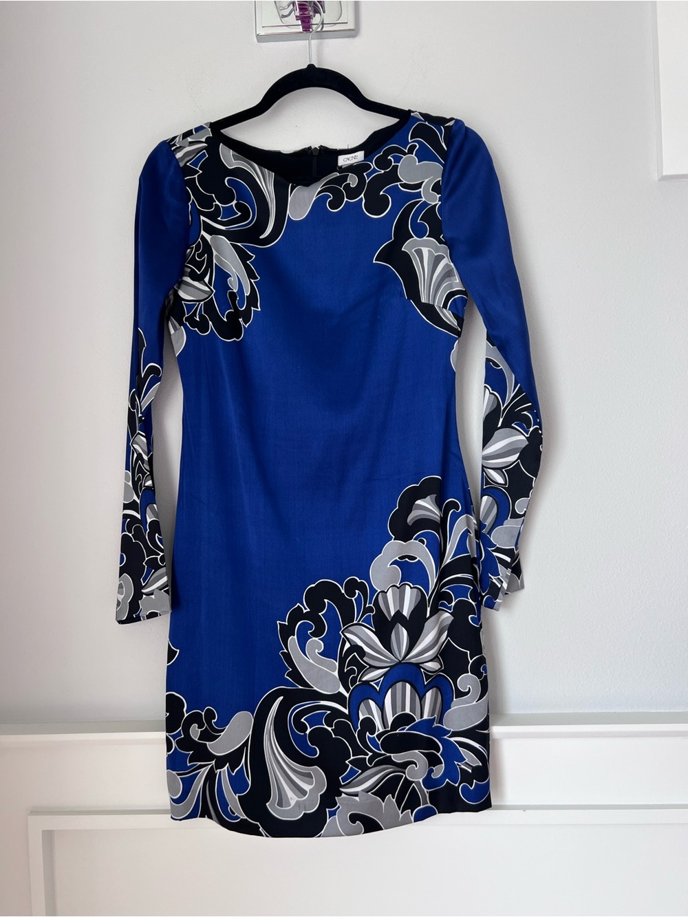 Cache Royal Blue Floral-Print Long-Sleeve Sheath Dress